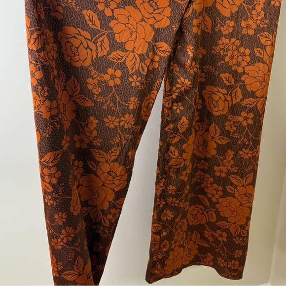 Suzy Shier Orange and Brown Elegant Floral Romper | One-piece Silk Jumpsuit - Picture 9 of 9